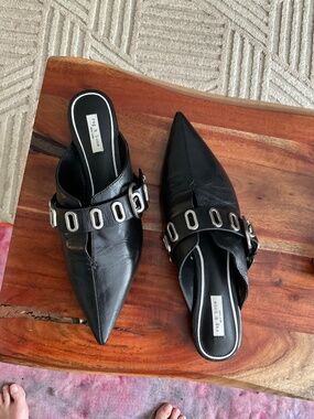 Rag & Bone Black Leather Pointed Toe Mules | Size 6.5 | Like New